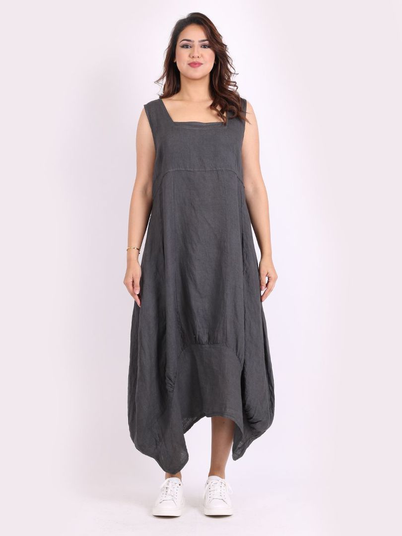 Gabriella Linen Dress Charcoal image 1